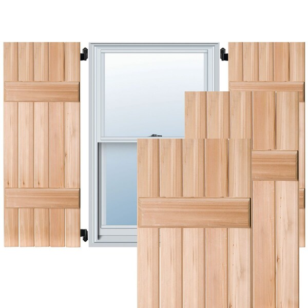 Ekena Millwork Exterior 5 Board (2 Batten) Real Wood Pine Board-n-Batten Shutters, Unfinished PR, RWB18X042UNP RWB18X042UNP - main